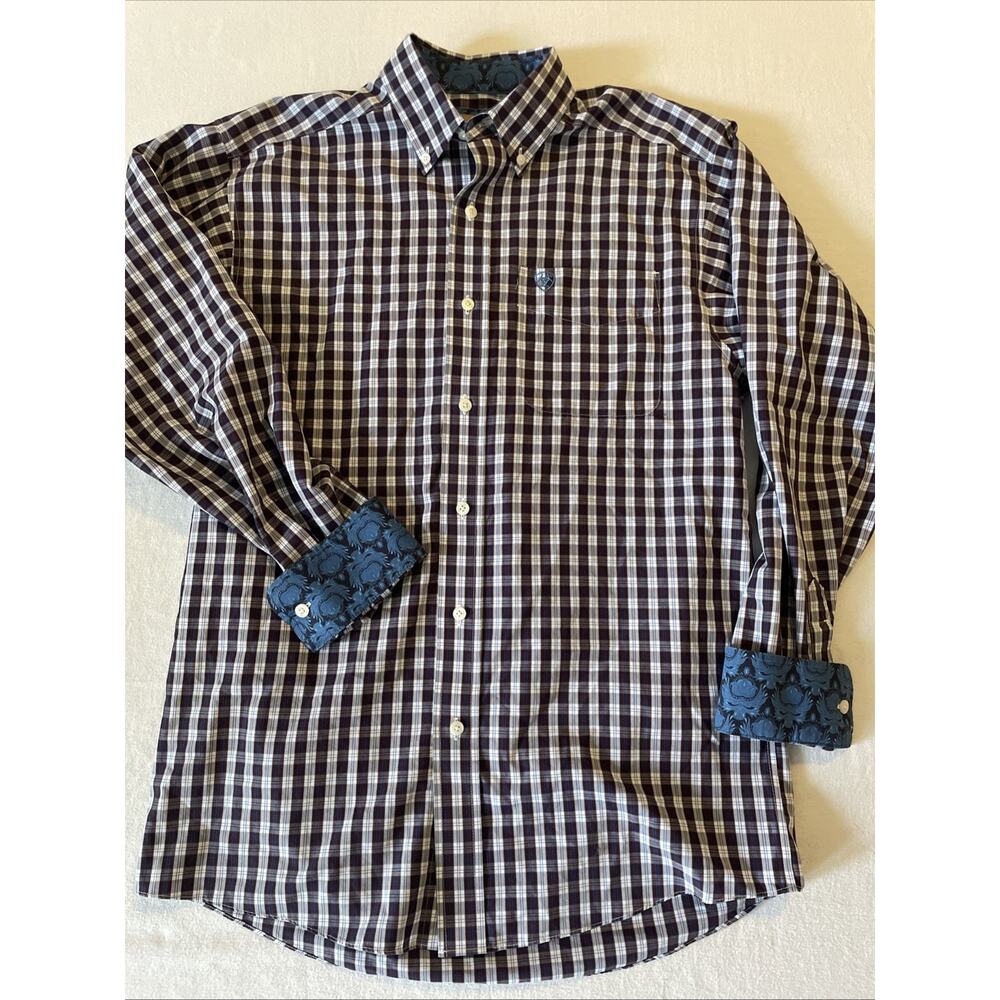 Ariat Shirt Mens Size Small Wrinkle Free Logo Button Down Long Sleeve Blue